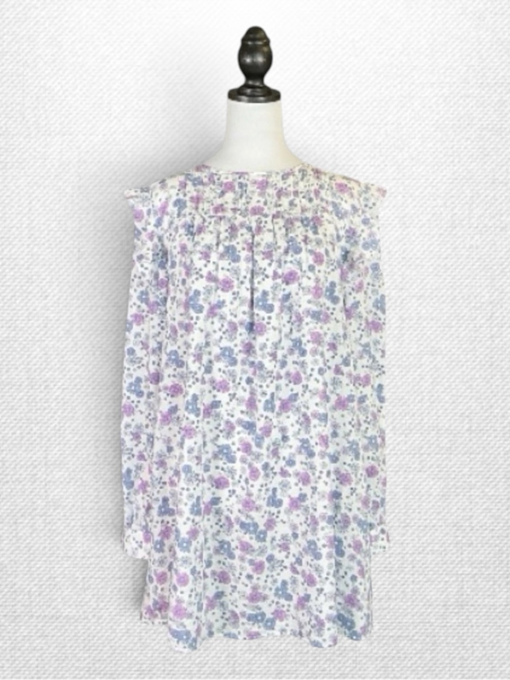 ModCloth Prairie Doll Mini Dress Purple Blue White Ruffle Pintuck Floral L